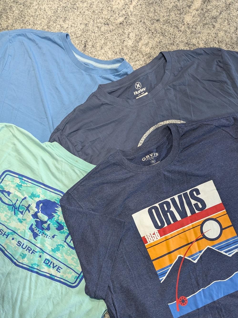 Mens Tee Shirts Lot of 4 Orvis Hurley Beach Summer Coastal Fishing Vacation XL